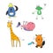Vector illustration coloring page of cartoon , penguin, giraffe, snail, beaver