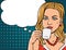 Vector illustration in comic art style of pretty woman with cup of coffee.