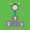 Vector illustration concept of businessman character on first place of winners podium on green background