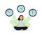 Vector illustration, concept of meditation during working hours, break, health benefits of the body