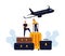 Vector illustration, concept of vacation planning, business trip, trip, suitcase and tourism set