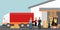 Vector illustration of concept of warehouse with workers, logistics concept. Delivery and transportation of goods