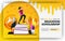 Vector illustration concept. Yellow banner website about educational scholarship. bachelor try to reach stars are surrounded by gl