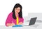 Vector illustration of a confident, stylish woman running a business using a laptop