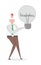 Vector illustration confused boss holding bad idea light bulb. Hand drawn