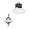 Vector illustration of confused businessman character with briefcase on cloud. Color and black outlines