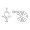 Vector illustration of confused businessman character with bulls eye and dart miss the target. Black outline
