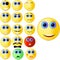 Vector illustration consisting of sixteen different emoticons depicting different emotions