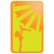 Vector illustration contrasting silhouette of orange on yellow background mother with baby in hands and sun with rays on white bac