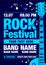 Vector illustration cool blue rock concert festival flyer design template with guitar