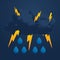 Vector illustration of cool single weather icon with cloud, heavy fall rain and lightning on dark background