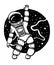 Vector illustration of cosmonaut, astronaut in space with drum on white and dark grey background.