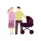 Vector illustration of couple with baby carriage. Happy couple w