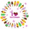 Vector illustration of a couple cartoon funny ice creams with happy smiling faces