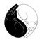 Vector illustration of couple cats black and white colors. Love story cats Yin Yang Cats. Simple and cute black and white cats in