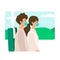 Vector illustration of a couple refrain from conversation in public transport. Concept art for â€˜Traveling in the New Normal