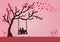 Vector illustration of couples are swinging under Love tree with paper art style for valentine festival.