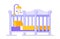 Vector illustration of a crib with blue flowers. A selection of a bed for the baby-to-be.