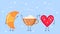 Vector illustration of croissant, coffee cup and red heart