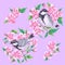 Vector illustration cross stitch birds and flowers