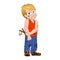 Vector Illustration cunning little bully boy. Boy has untidy appearance and he has in his pocket a slingshot