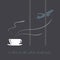 Vector illustration a cup of coffee and airplane. Drink and travel symbol. Airport, flight, world, slogan, text, waiting