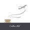 Vector illustration a cup of coffee and airplane on white background. Drink and travel symbol. Airport, flight, world