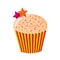 Vector illustration of a cupcake with multicolored powder and decoration in the form of stars