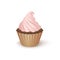Vector illustration cupcake with pink whipped cream on white background