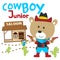 vector illustration of Cute animal cowboy with lasso and and horse. Cartoon character for childrens book, album, baby shower,