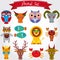 Vector illustration of cute animal set including lion, cat, horse, cow, scorpion, cancer, fish, owls, deer, goat, ox.