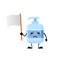 Vector illustration of Cute Antiseptic Liquid soap mascot or character holding sign says blank white banner. Antiseptic Liquid