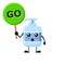 Vector illustration of Cute Antiseptic Liquid soap mascot or character holding sign says go. Antiseptic Liquid soap character