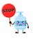 Vector illustration of Cute Antiseptic Liquid soap mascot or character holding sign says stop. Antiseptic Liquid soap character