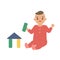 Vector illustration of cute baby playing building blocks