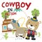 vector illustration of Cute bear cowboy with lasso and and horse. Cartoon character for childrens book, album, baby shower,