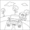 Vector illustration of cute bear on a road trip car, Creative vector Childish design for kids activity colouring book or page