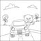 Vector illustration of cute bear on a road trip car, Creative vector Childish design for kids activity colouring book or page