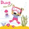 Vector illustration of cute bear in snorkel mask diving in the sea. Can be used for t-shirt print, Creative vector childish