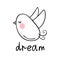 Vector illustration of a Cute bird. Dream. Scandinavian motives. Cartoon background