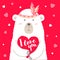 Vector illustration of cute cartoon bear holding heart and lettering for valentines card, placards, t-shirt prints.
