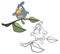 Vector Illustration of a Cute Cartoon Character Blue Bird  for you Design and Computer Game. Coloring Book Outline