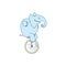 Vector illustration of cute cartoon elephant clown on unicycle