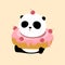 Vector Illustration: A cute cartoon giant panda is sitting on the ground, with a big pink strawberry / cherry flavor doughnut