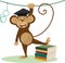 Vector illustration of a cute cartoon monkey with bachelor cap, books and glasses