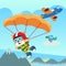 Vector illustration of a cute cat flying with a parachute. with cartoon style. Creative vector childish background for fabric