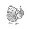 Vector illustration of cute cat laying on yarn ball coloring