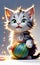 vector illustration, cute cheerful kitten playing with a ball of thread, children\\\'s picture for illustration