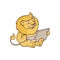 Vector illustration of cute child lion sitting with laptop.