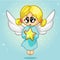 Vector illustration cute Christmas flying angel character. Greeting card